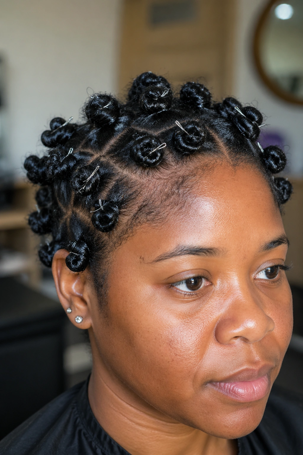 Close-up of a real person with 4C hair showing tight coils and pin-curled sections.
