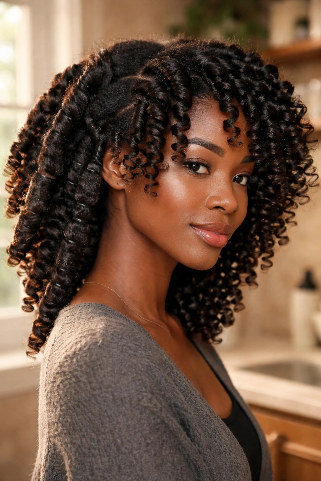 Close-up of a real person with wand curls on a banded 4C base