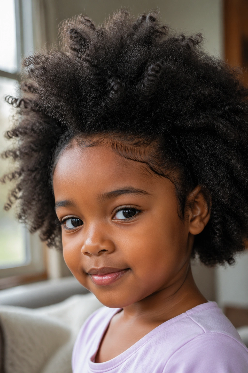 Close-up of a child with a natural free afro and defined edges