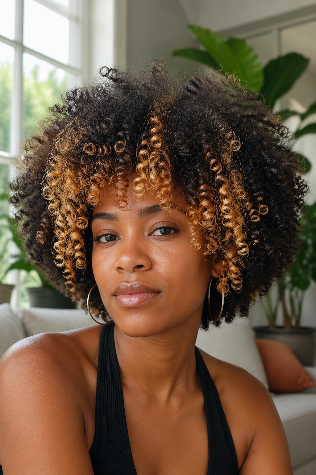 Close-up of afro with colored highlights on a real person
