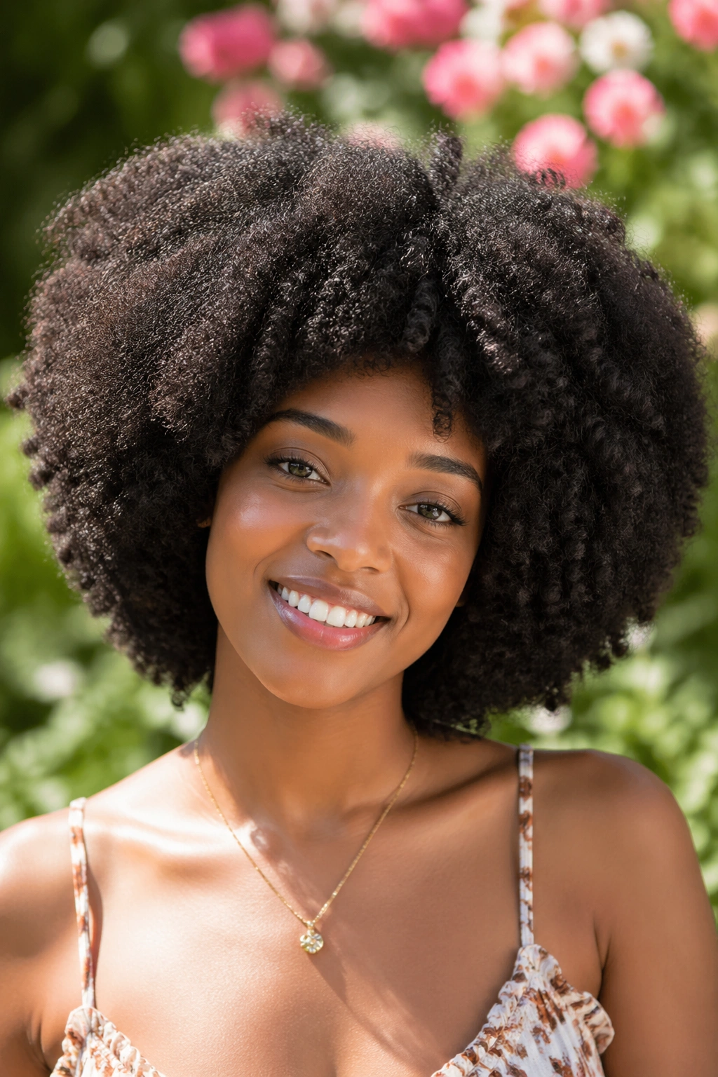 Real person wearing afro kinky bulk crochet forming a full afro.