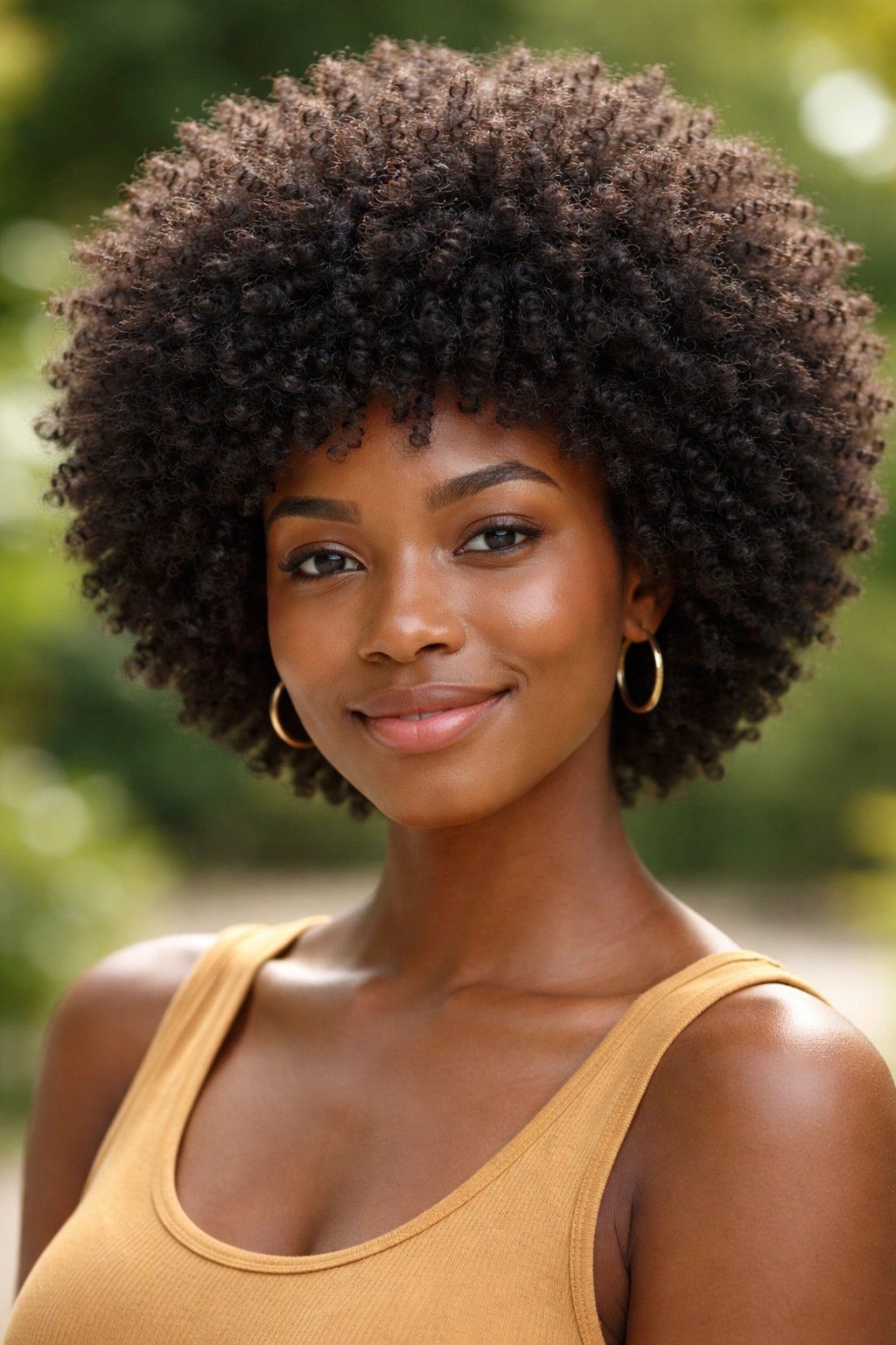 Close-up of real person with a natural tight curl afro outdoors