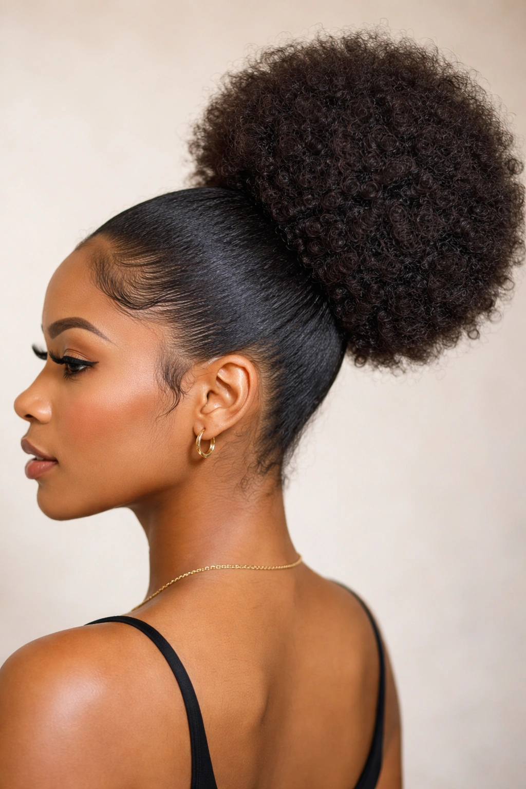 Textured Afro puff drawstring ponytail