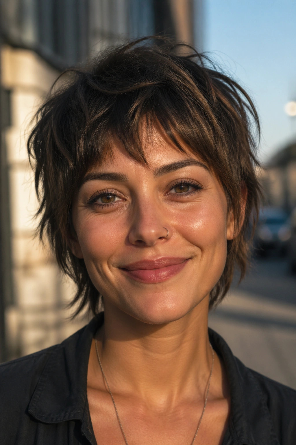 Real woman with air-dried choppy crop and textured, directional waves.