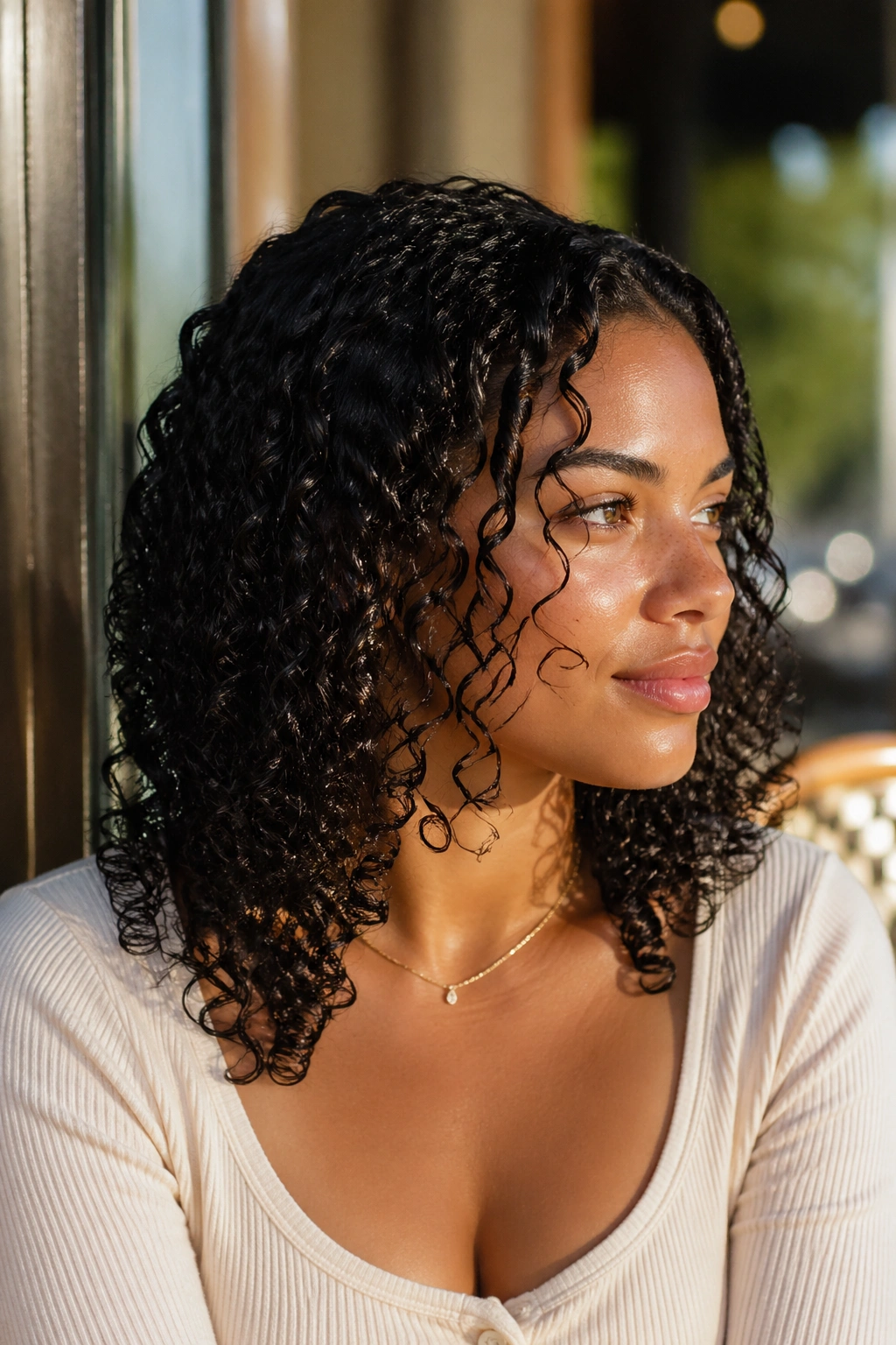 Real person with all-day wear wet curls portrait