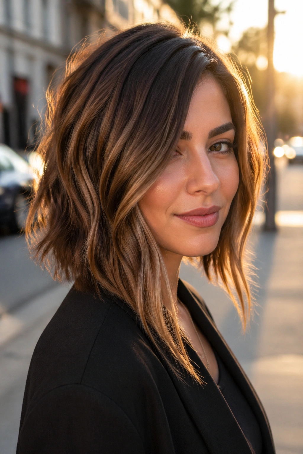 Close-up of angled lob with longer front on a real woman