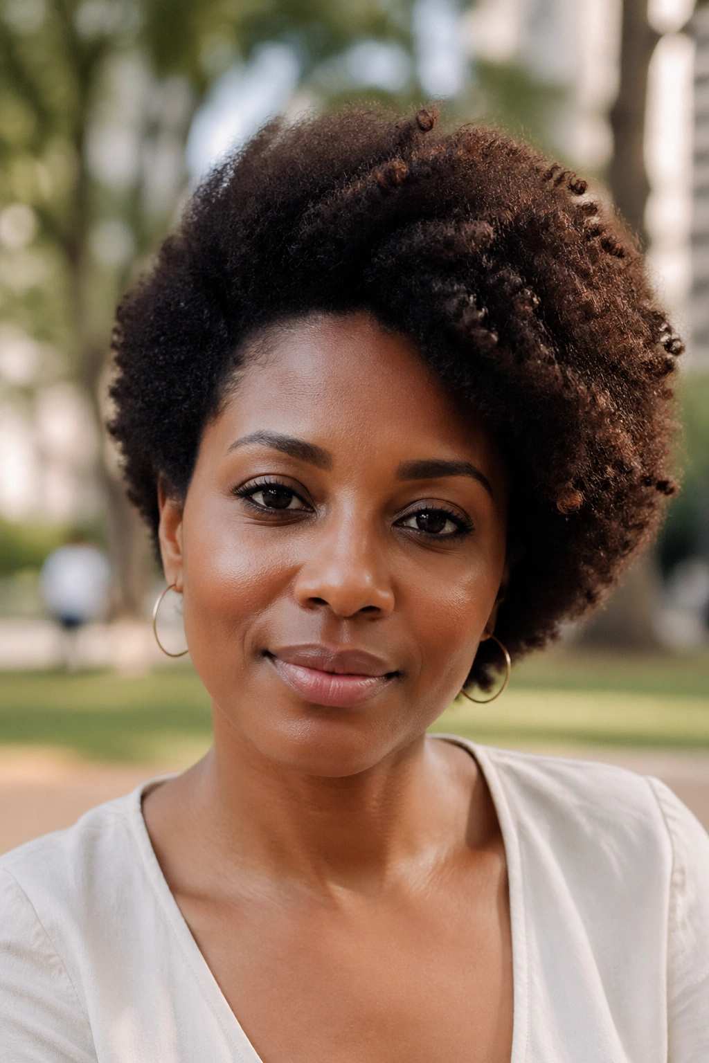 Portrait of a woman with a subtle asymmetric afro silhouette