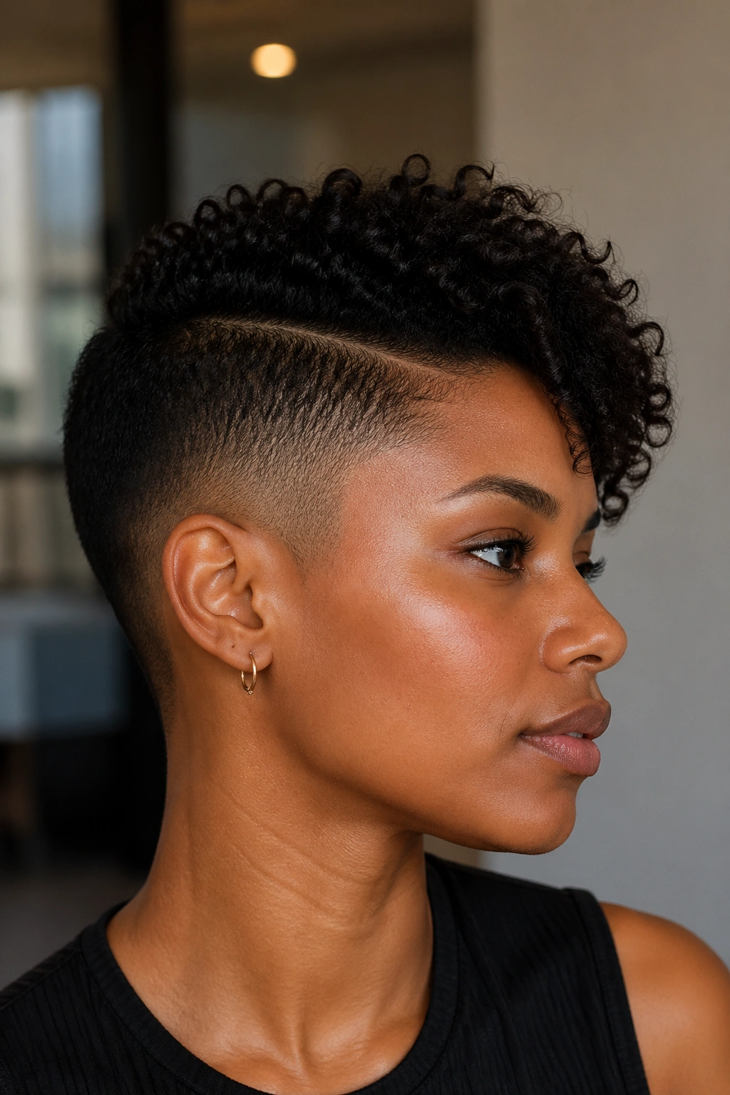 Portrait of real person with asymmetric fade showing one short side and longer opposite side.