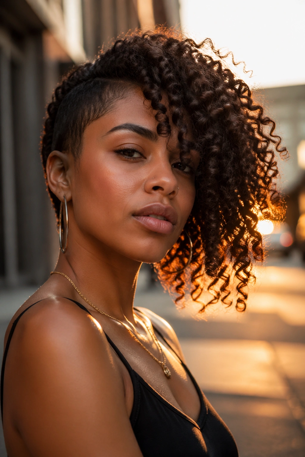 Portrait of a real person with an asymmetrical curly cut