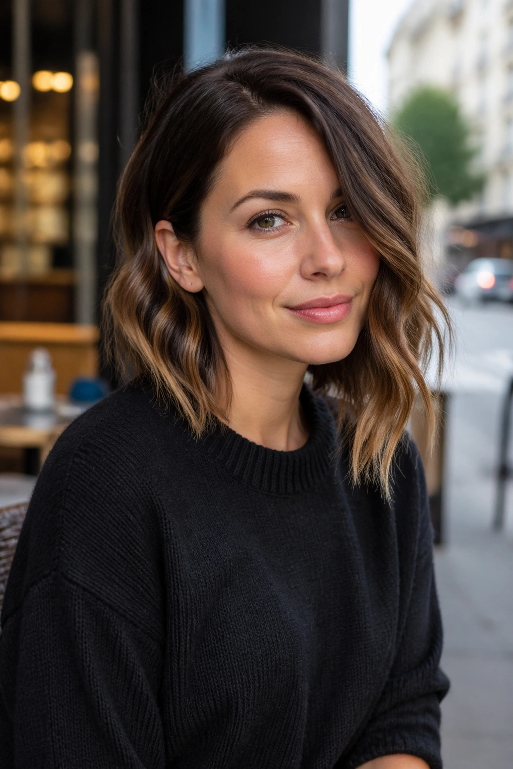 Close-up of a real woman with an asymmetrical lob