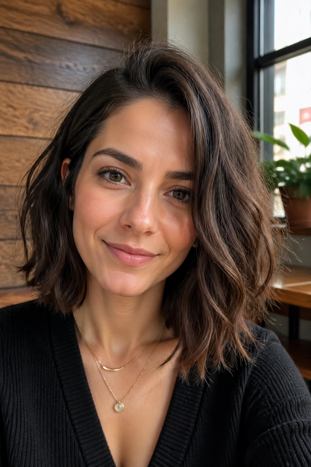 Portrait of a real person with a slightly asymmetrical lob