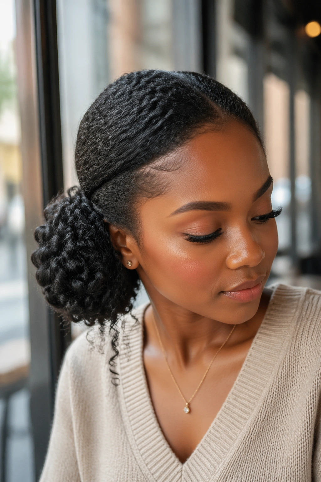 Asymmetrical side bun on real person