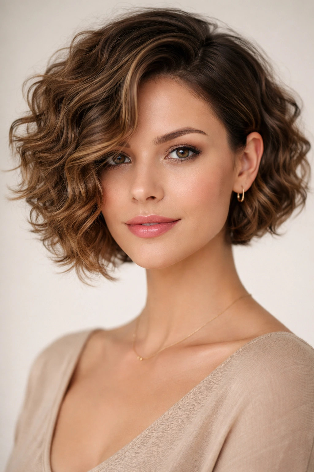 Asymmetrical side-part bob with shorter side and longer opposite