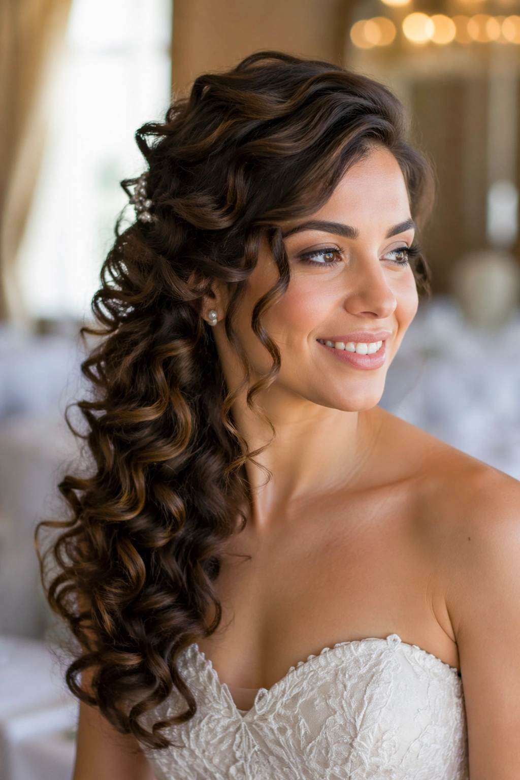 Bride with an asymmetrical twist and one-side volume