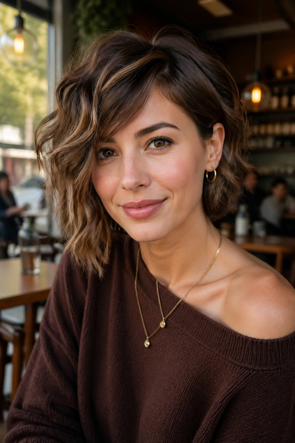 Portrait of a real person with soft asymmetrical waves and tucked ear