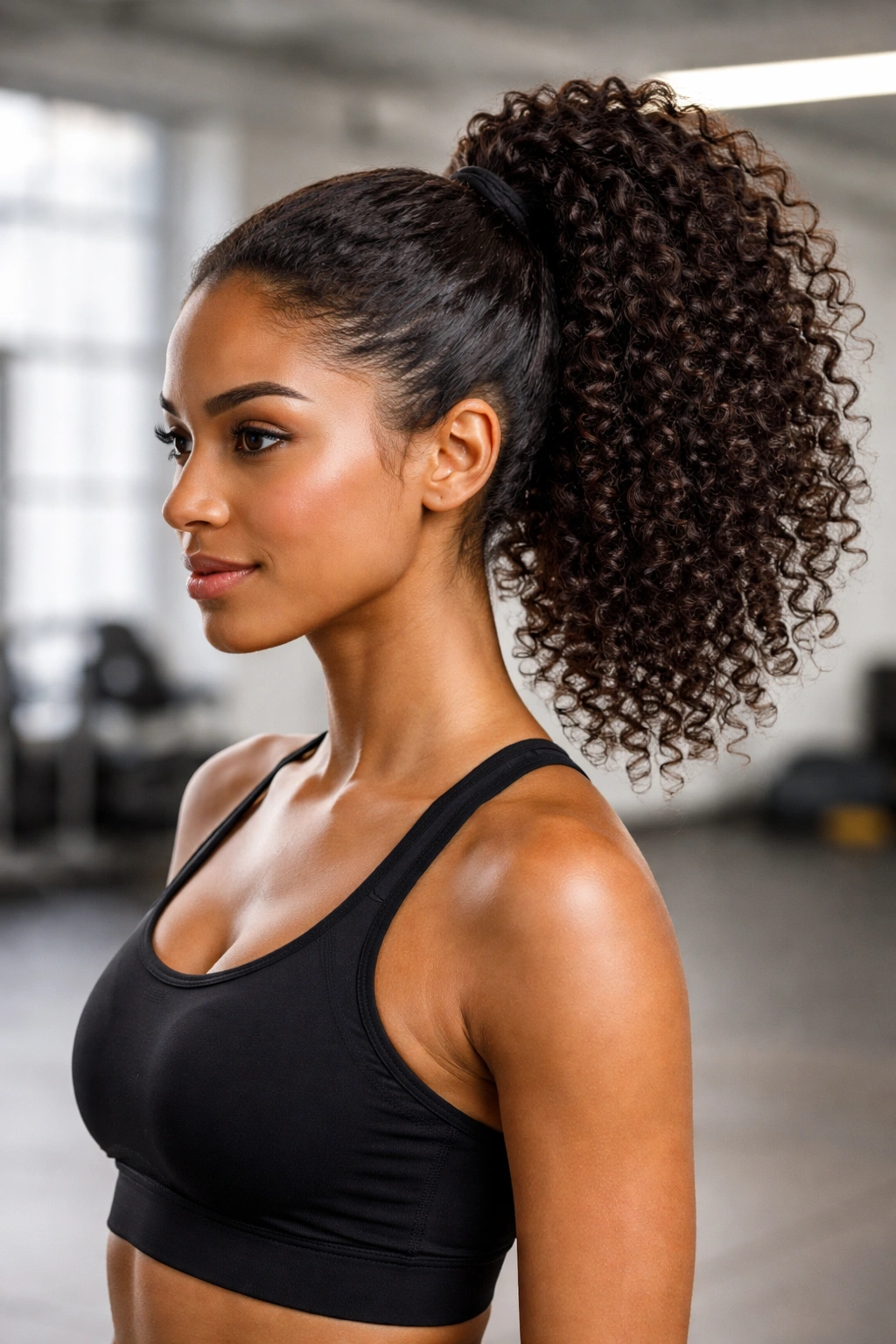 Athletic high ponytail on 3B hair with secure grip