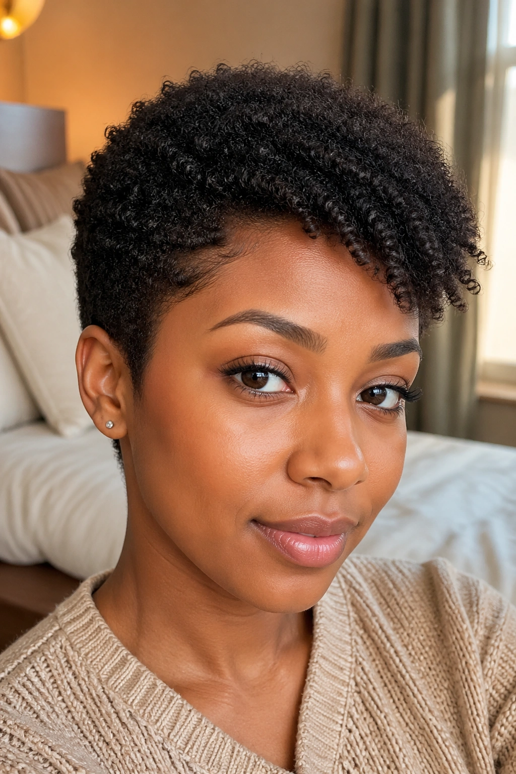 Close-up of real person with baby Afro and side swoop.