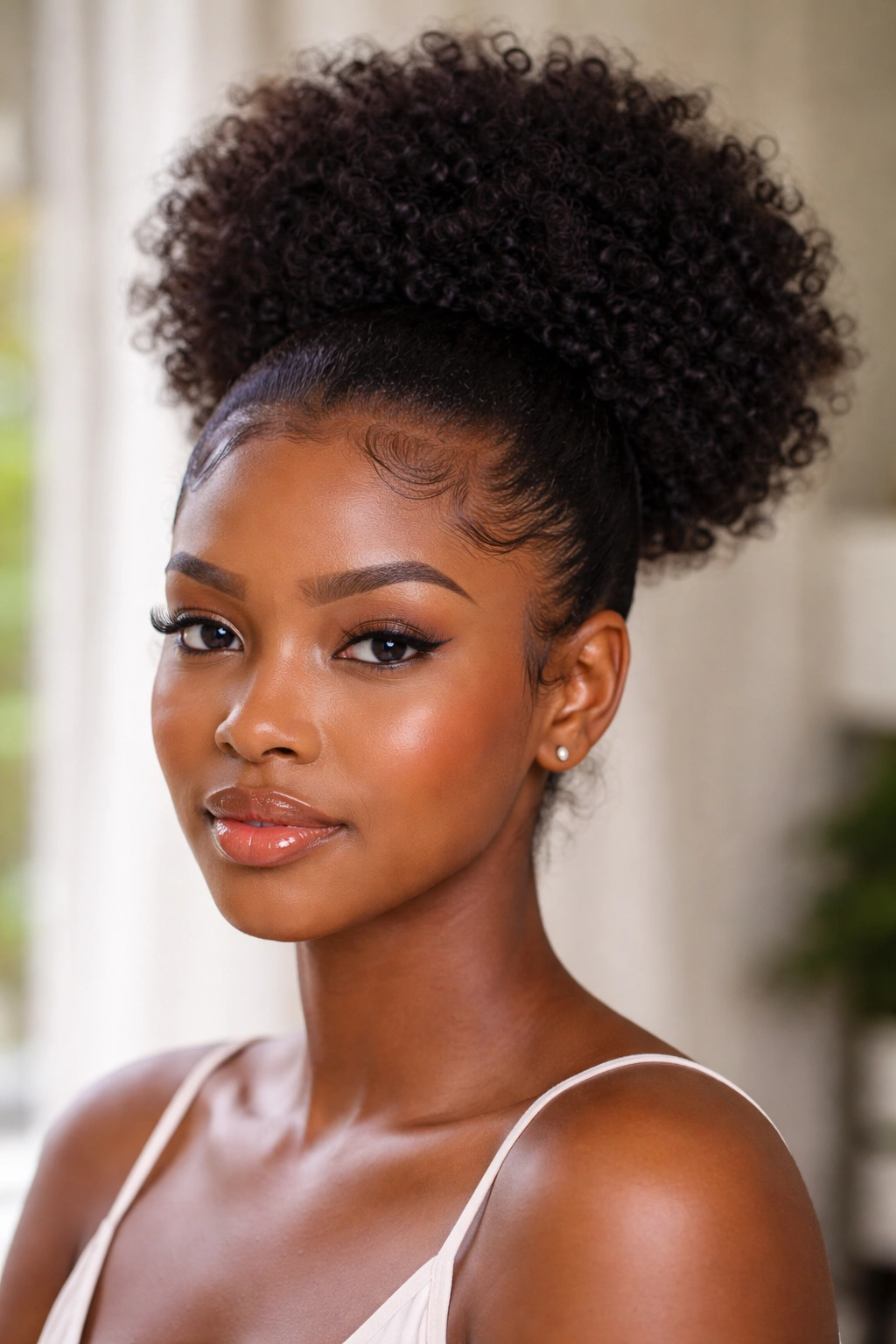 Puff with a halo of baby hairs along the hairline