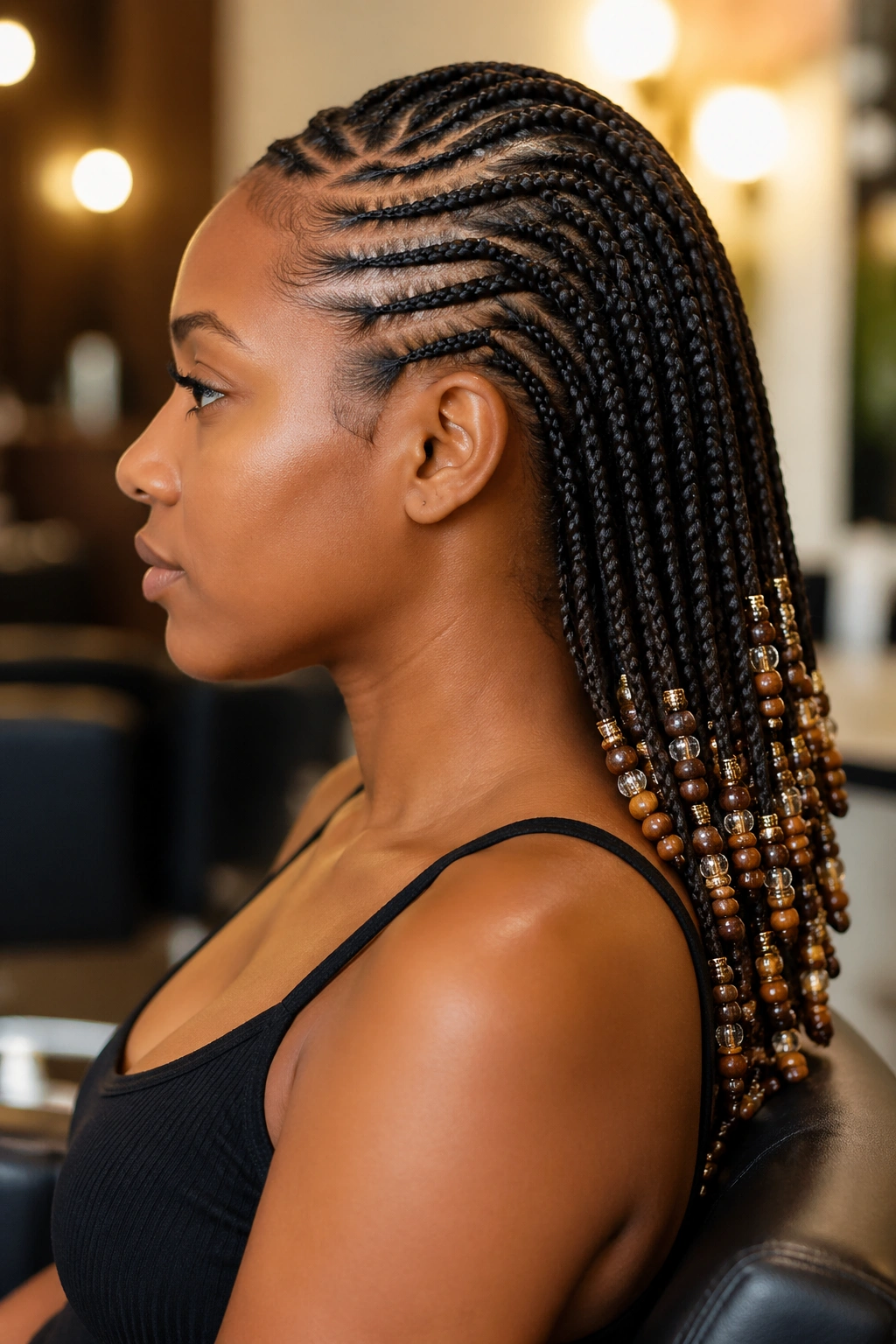 Side-profile box braids with beads on back half