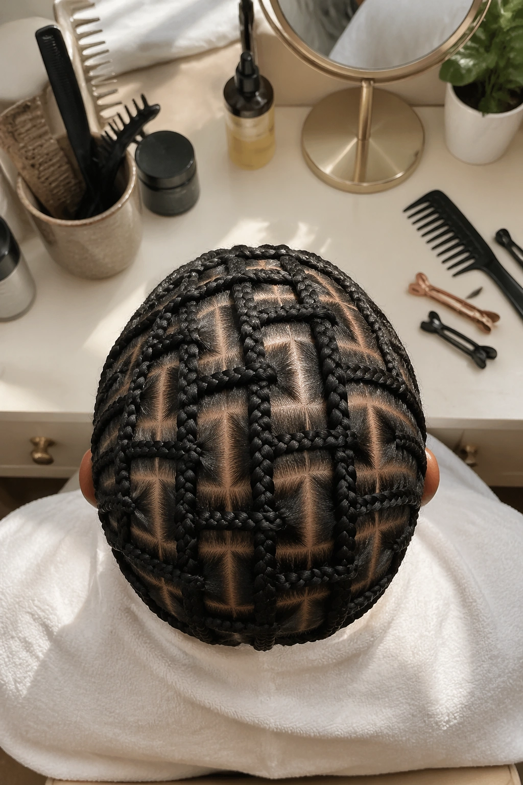 Basketweave cornrow pattern flat lay