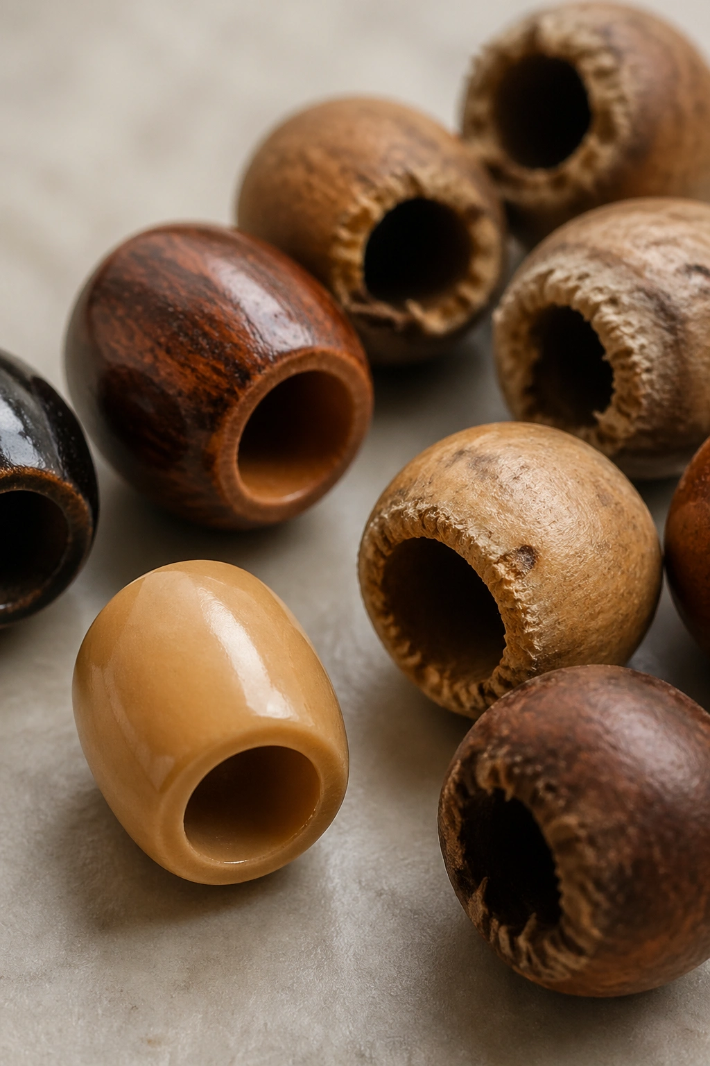 Macro close-up of beads with smooth interiors for hair safety