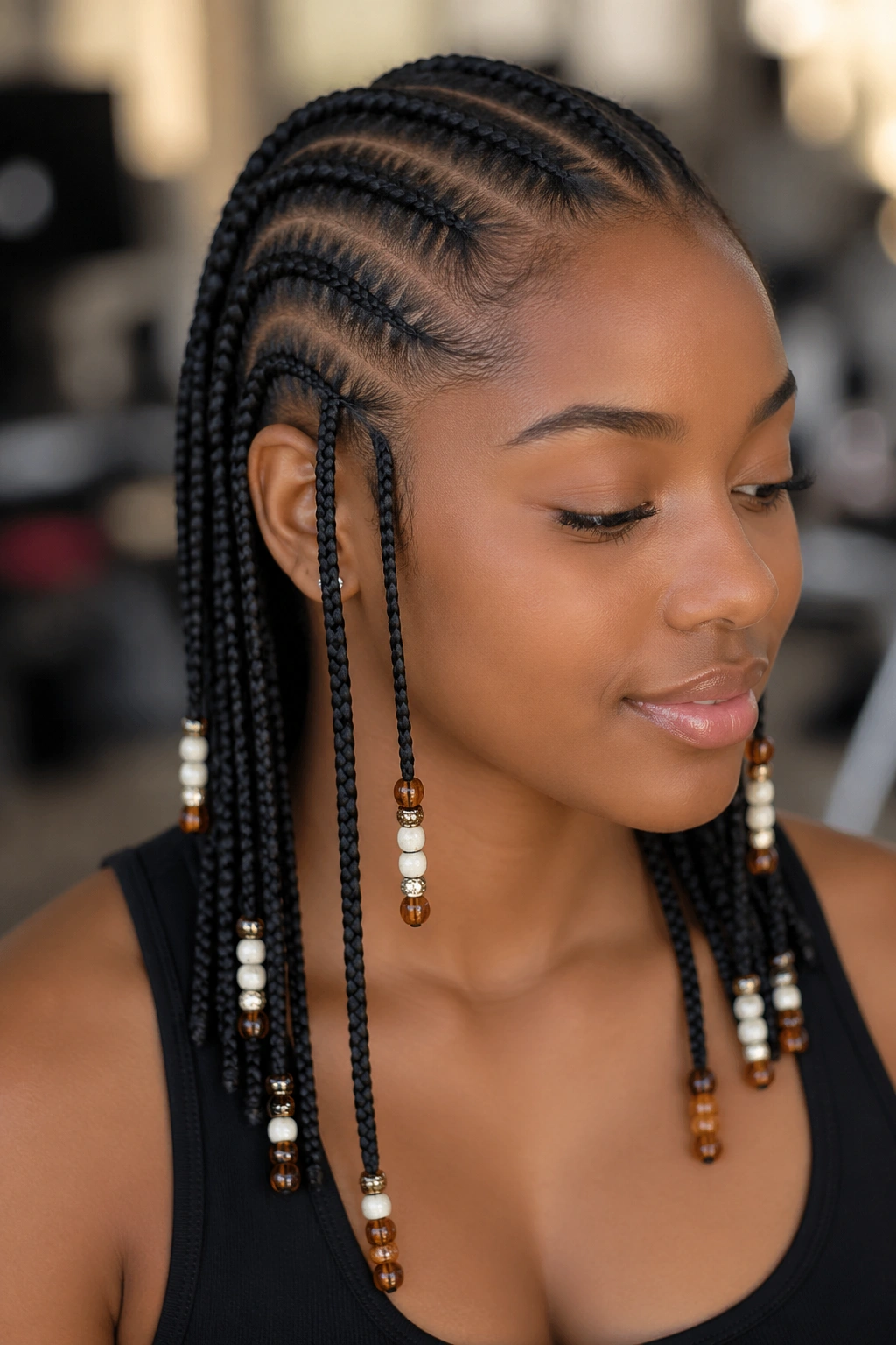 Beads distributed on some braids to show weight management