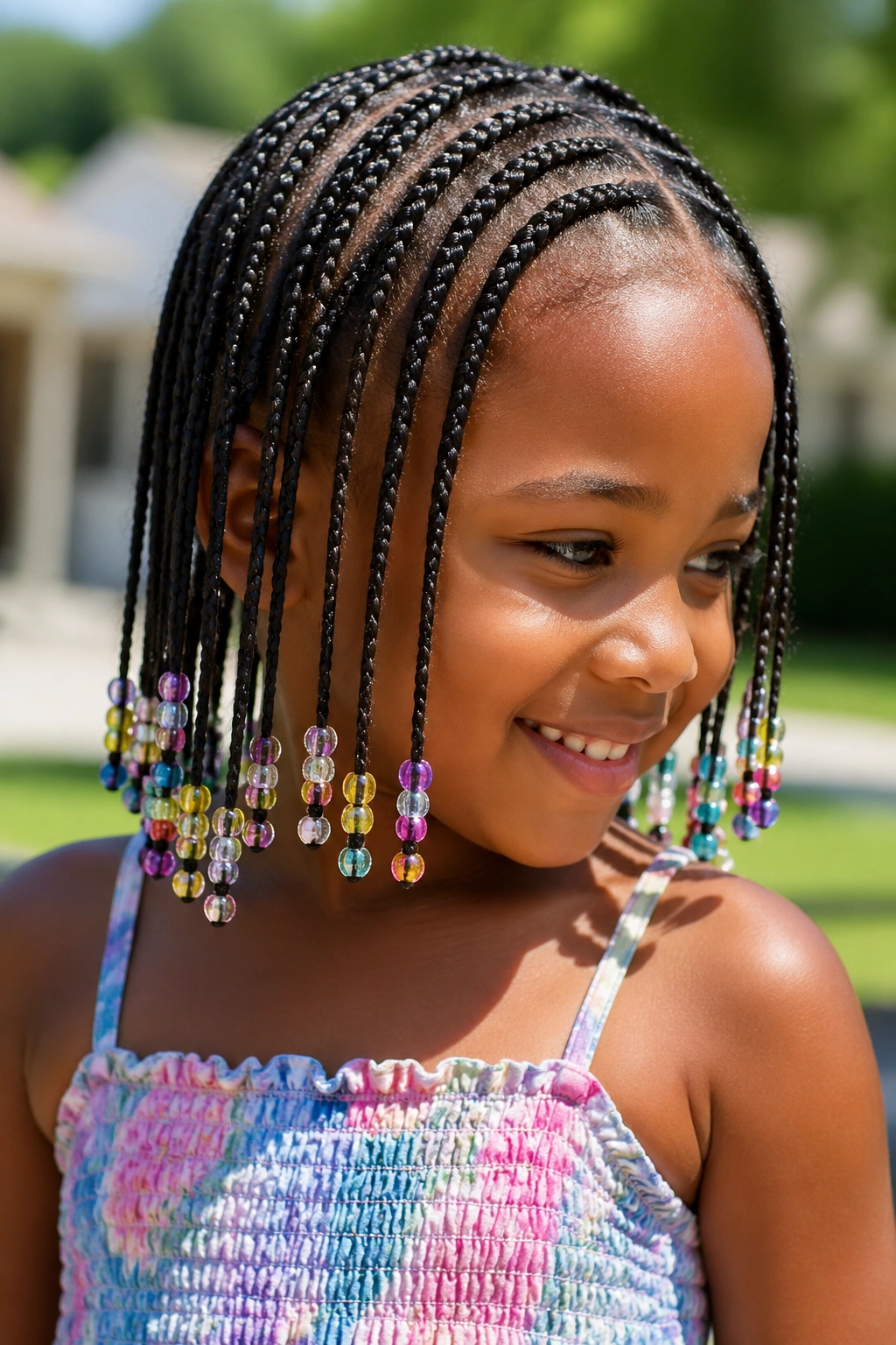 Child with beaded cornrow ends