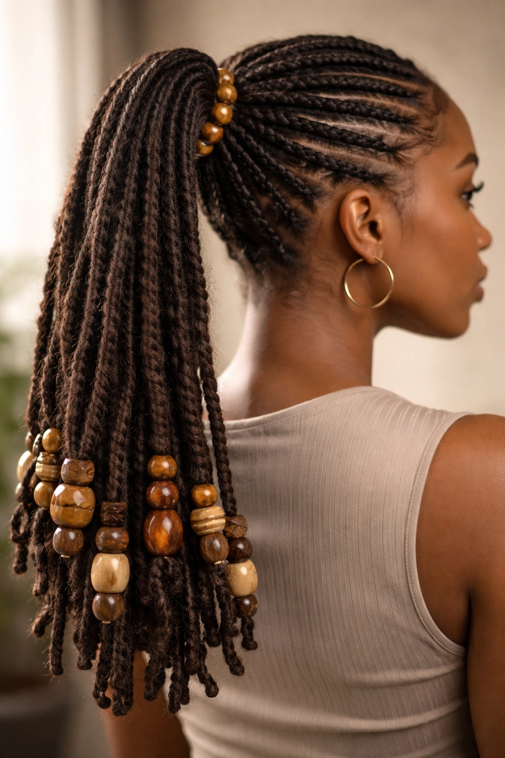 Beaded braided ponytail with locs