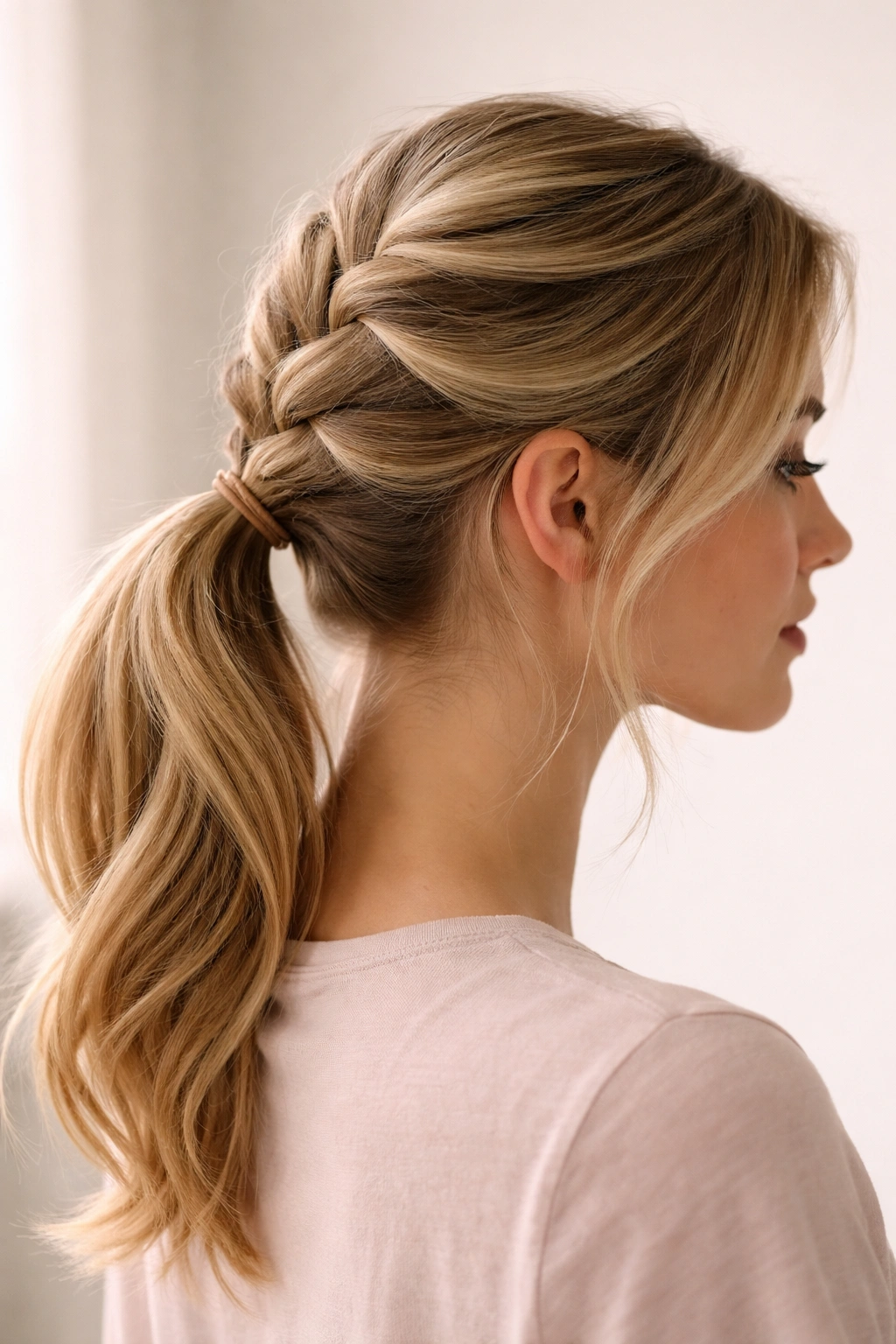 Beginner French braid with low tension and a low ponytail