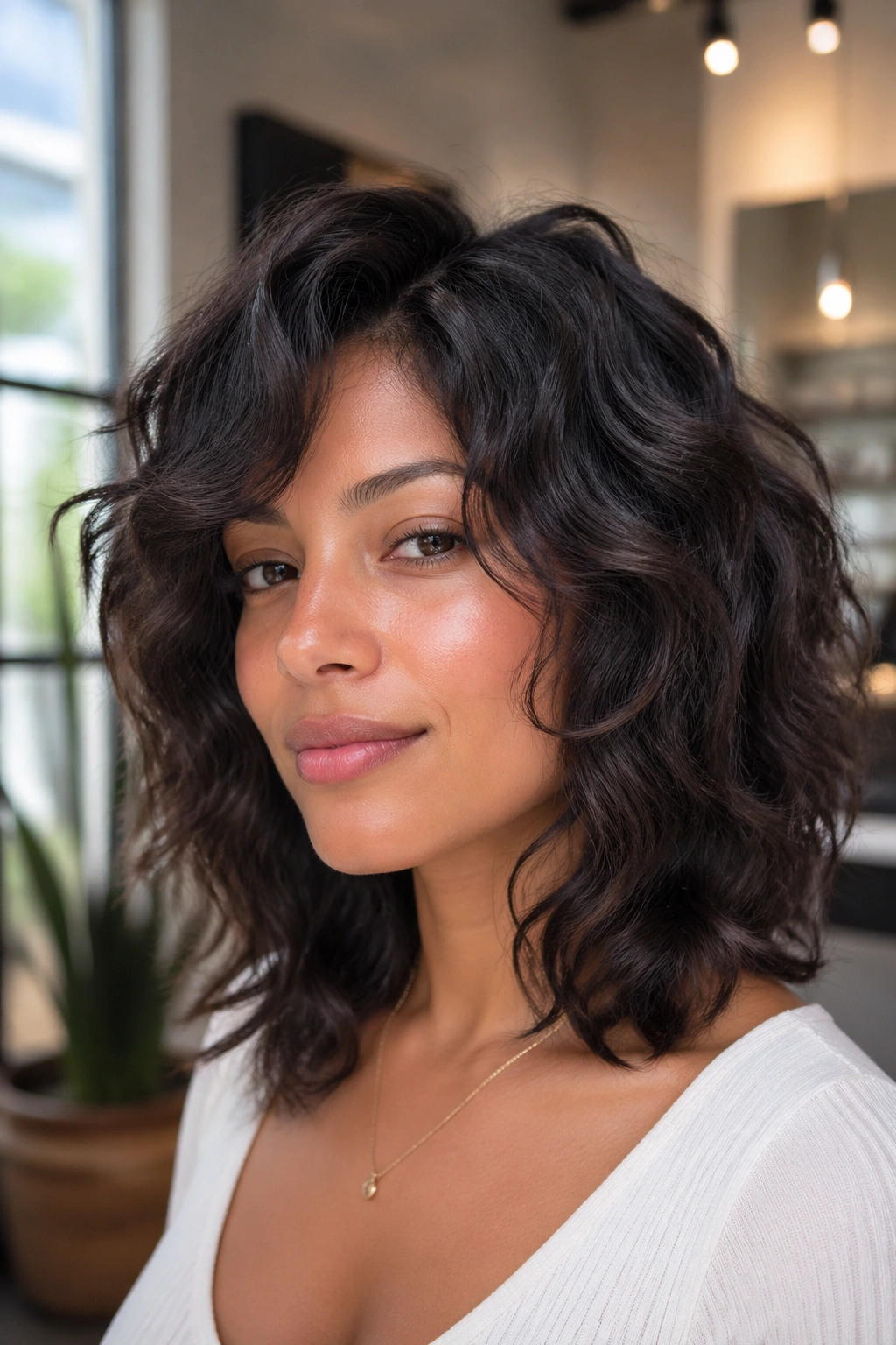 Portrait of a real person with a customized bespoke wavy natural cut.