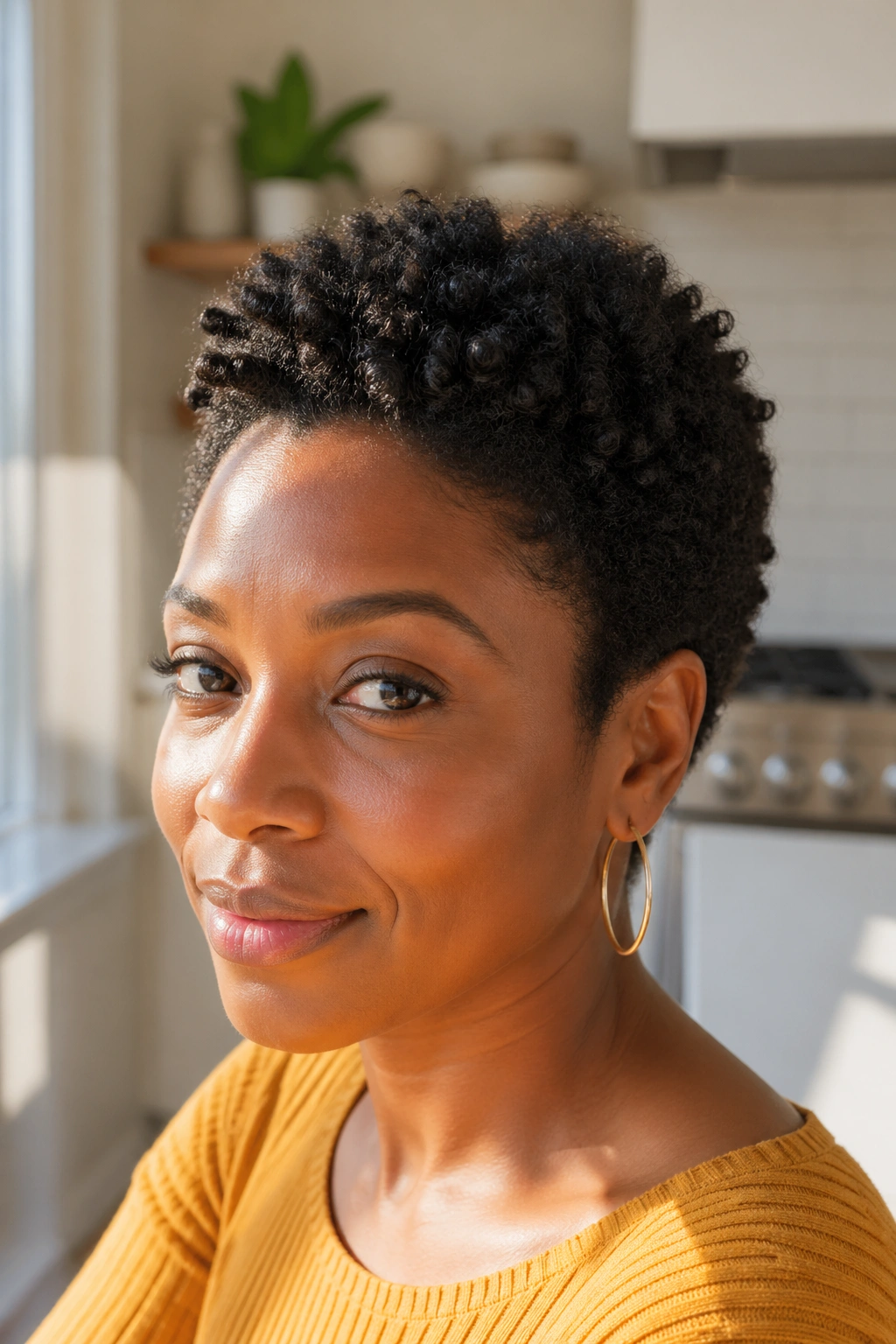 Portrait of a woman with short natural hair after a big chop
