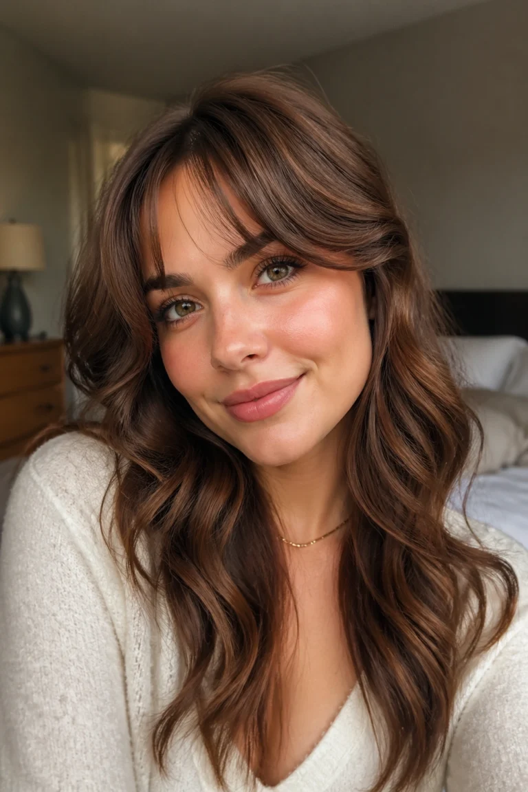 25 Medium Wavy Bang Styles for Round Faces