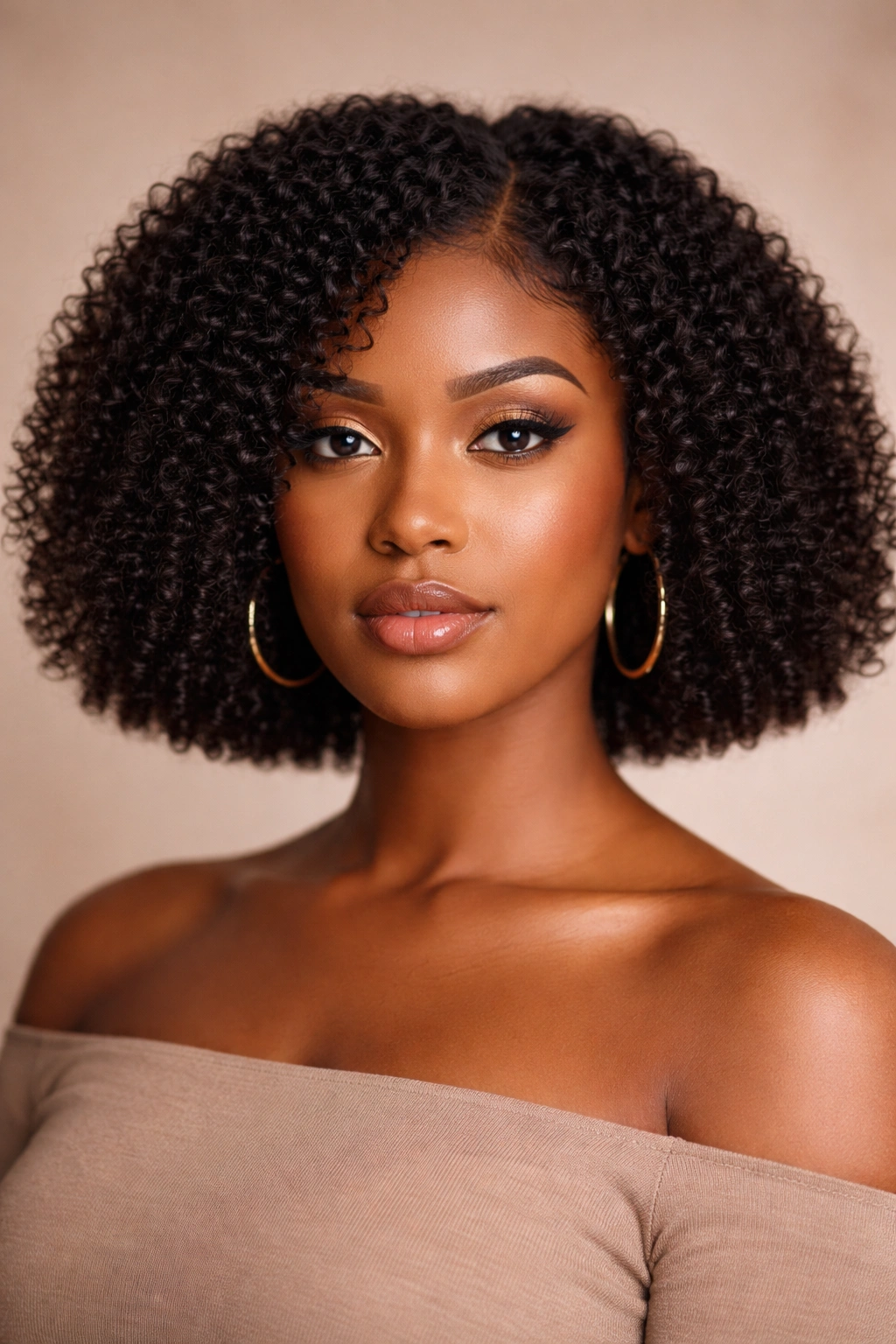 Portrait of The Blunt Cut Kinky Curly Bob with crisp blunt ends
