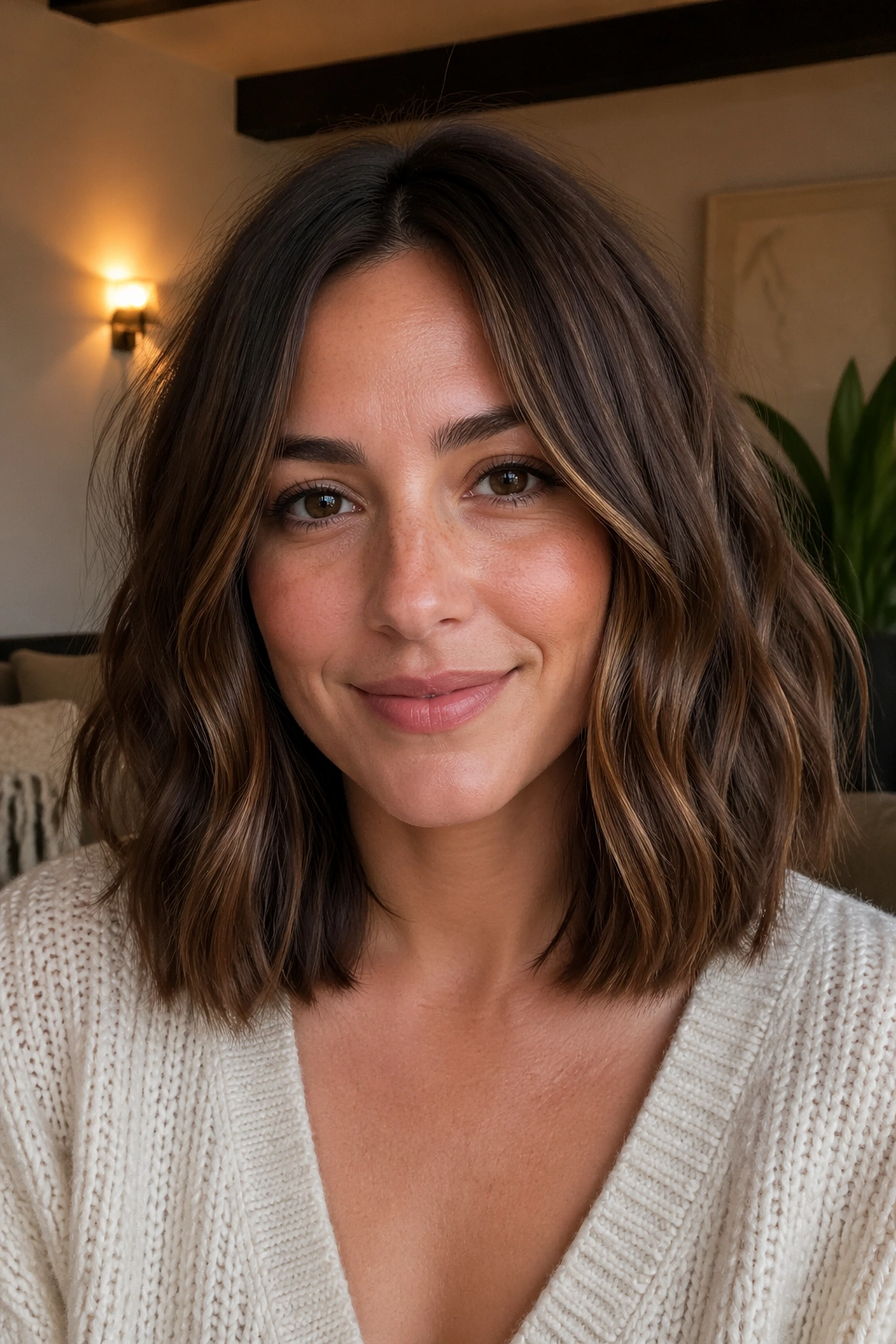 Close-up of blunt cut with subtle layers on a real woman's hair.