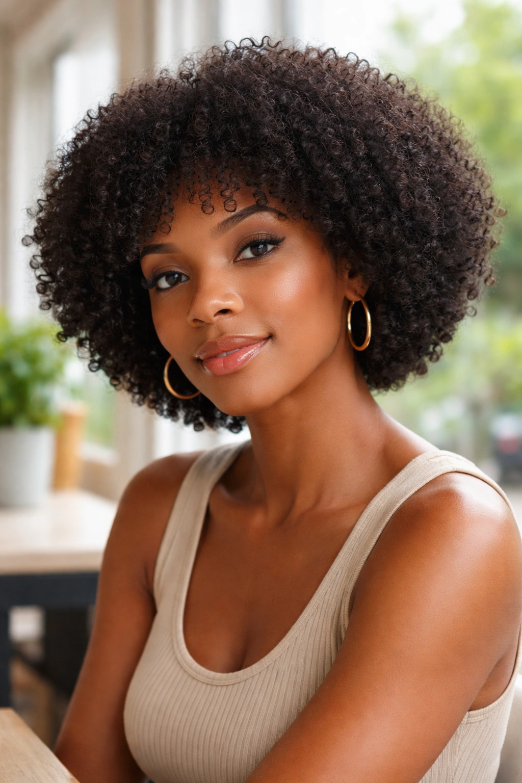 Real woman with short bob-adjacent Afro portrait
