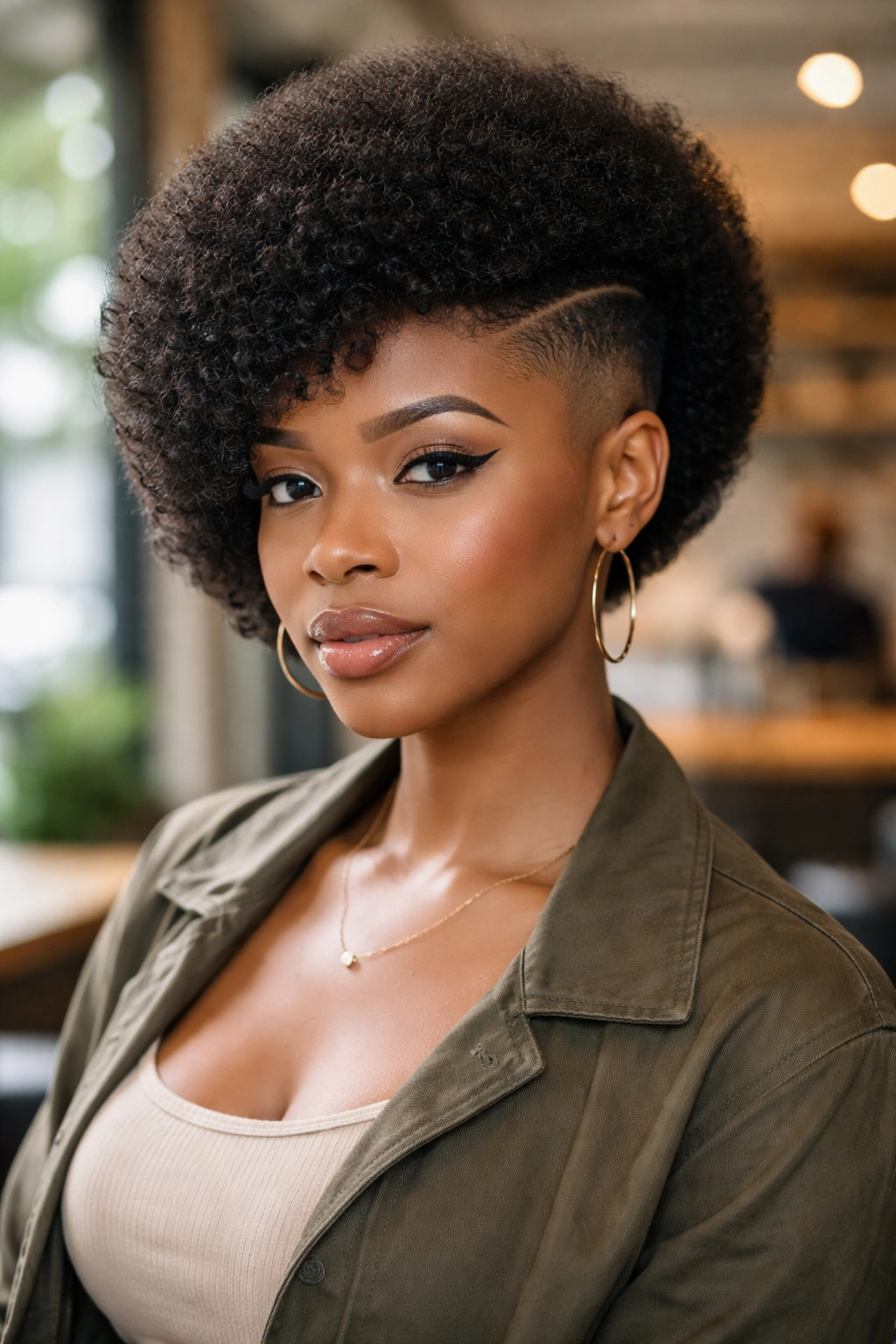 Portrait of a real woman with a bob and shaved sides