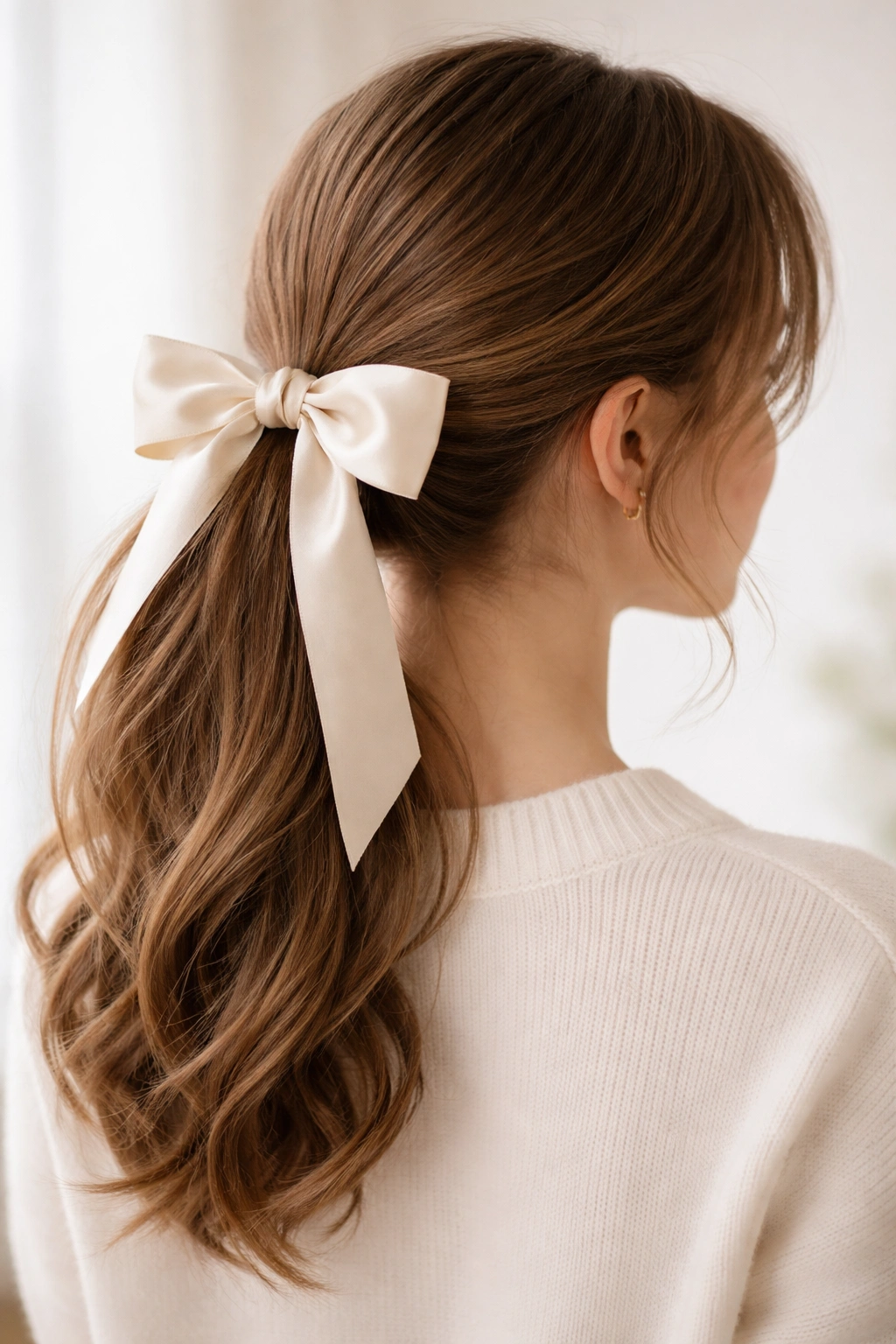 Ponytail with a bow accessory adorning the hair tie