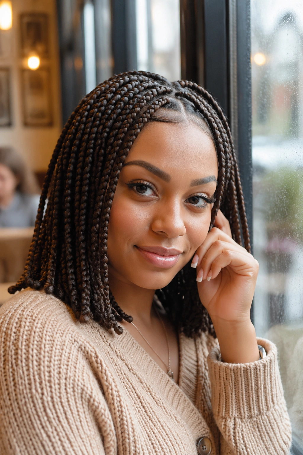 Close-up of a real woman with Box Braid Crochet