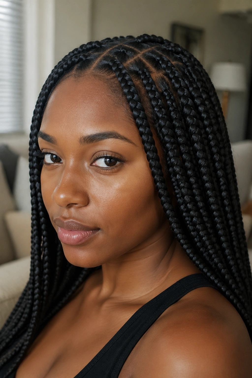Close-up of a head with box braids
