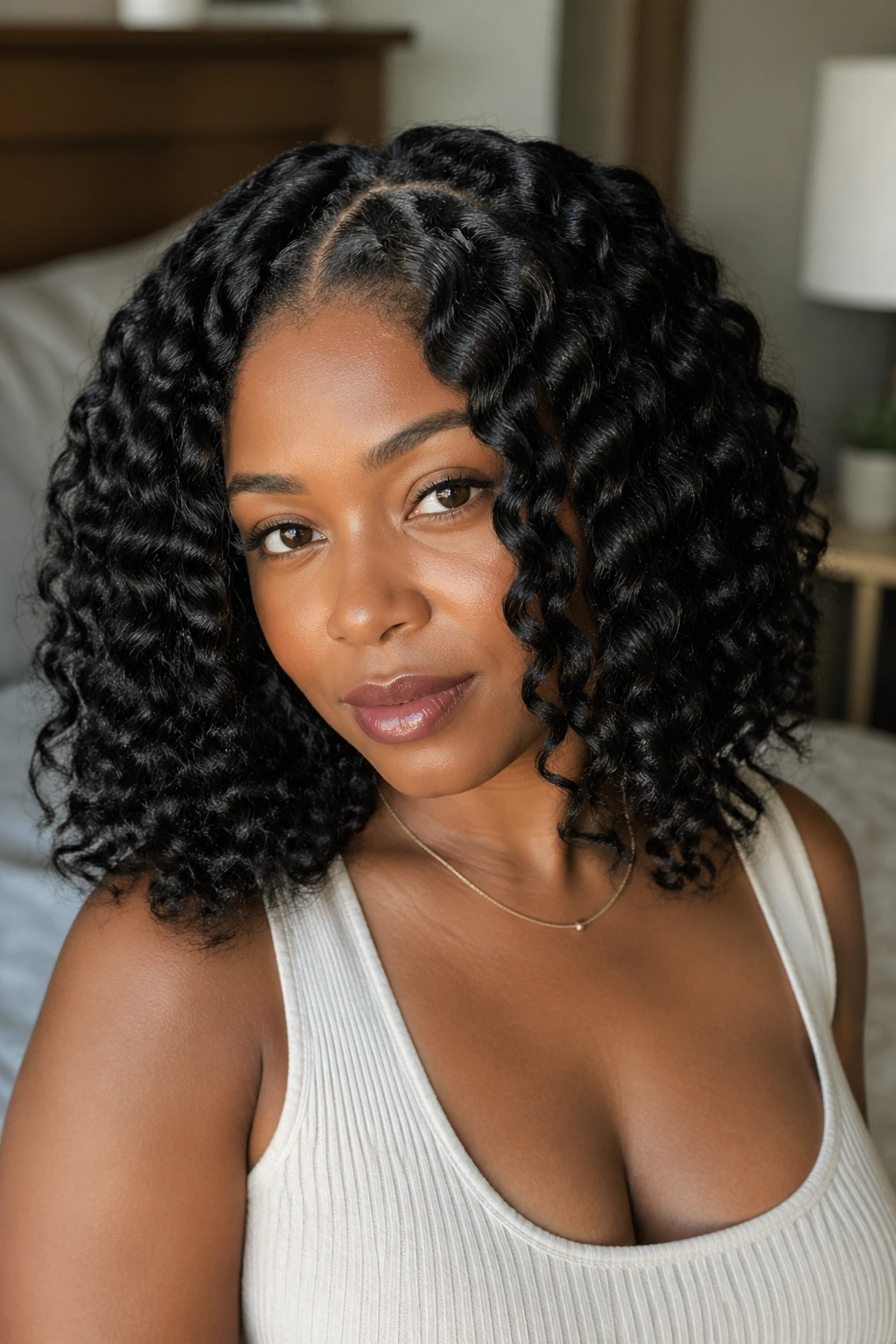 Close-up portrait of a Black woman with a braid-out hairstyle