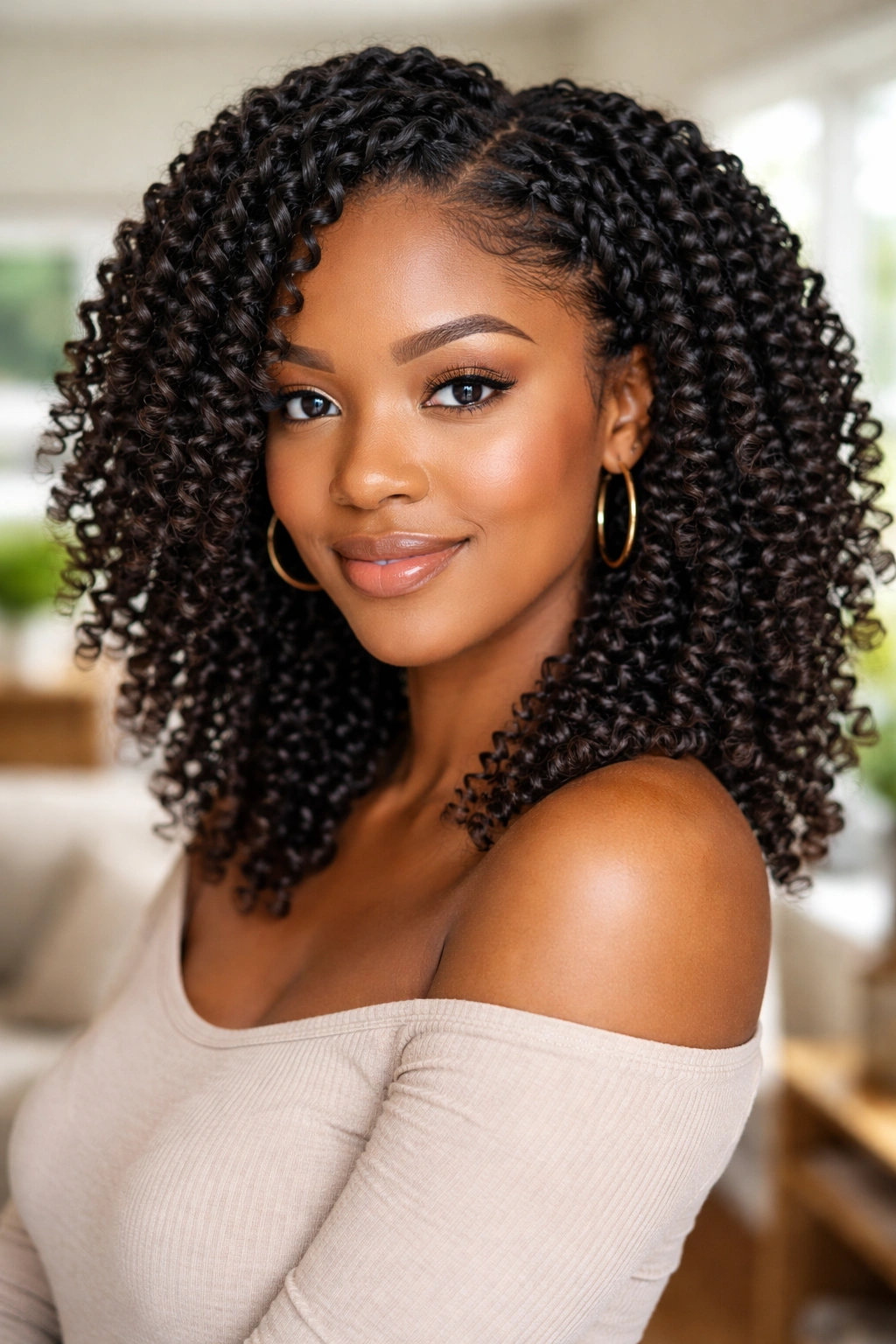 Close-up of real person showing braid-out pattern with defined curls