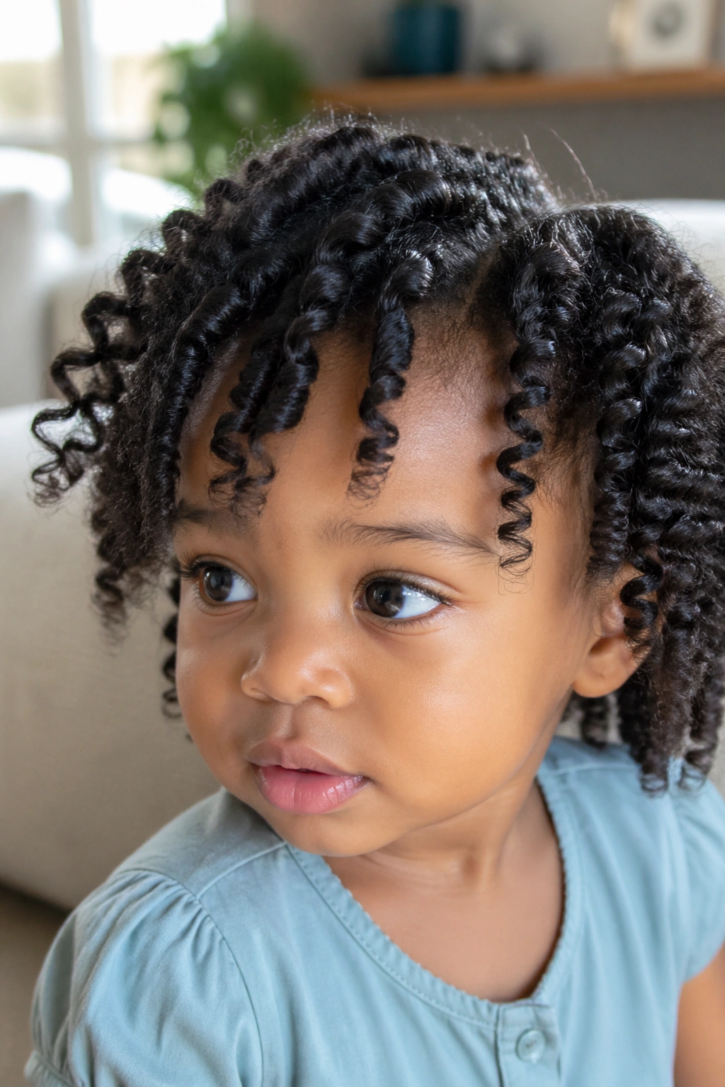 Close-up of toddler with braid-out waves