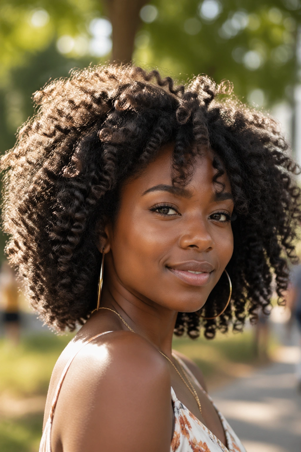 Close-up of braid-out with volume showing S-wave curls.