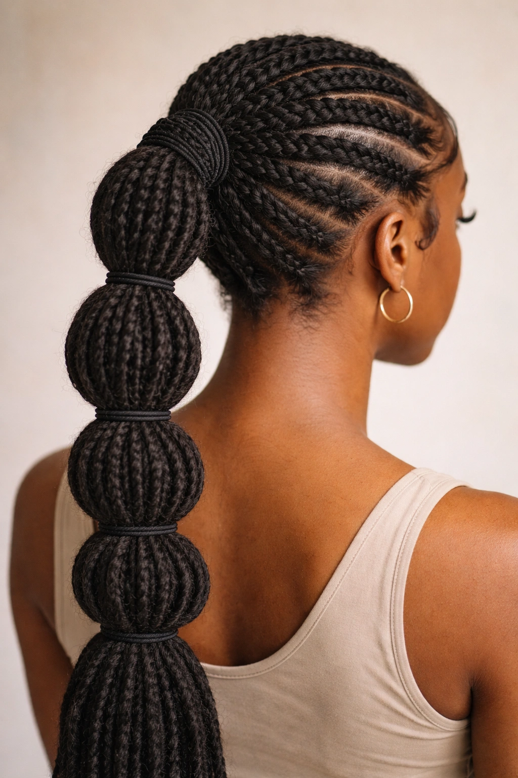 Braided base bubble ponytail with braided scalp line