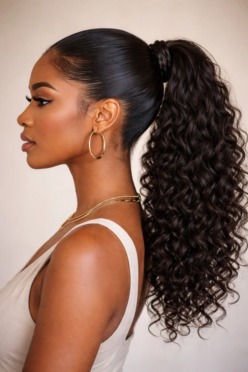 Mid ponytail with braid wrapped around the base.