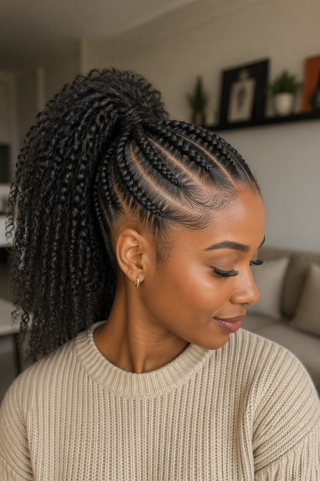 Portrait of a person with a braided base ponytail