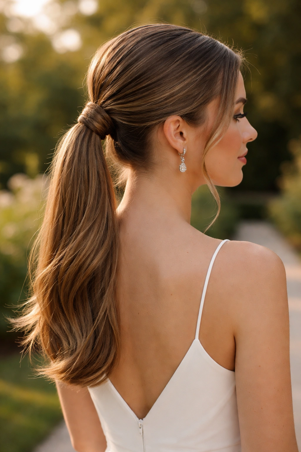 Real woman with braided-base ponytail, base braid visible