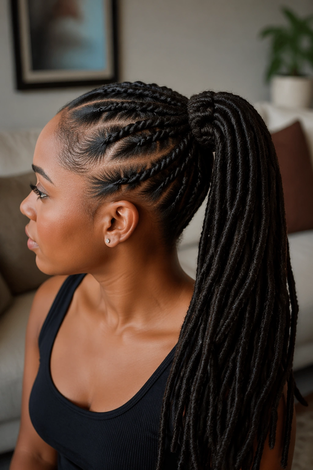 Close-up of a braided-base ponytail on a real person.