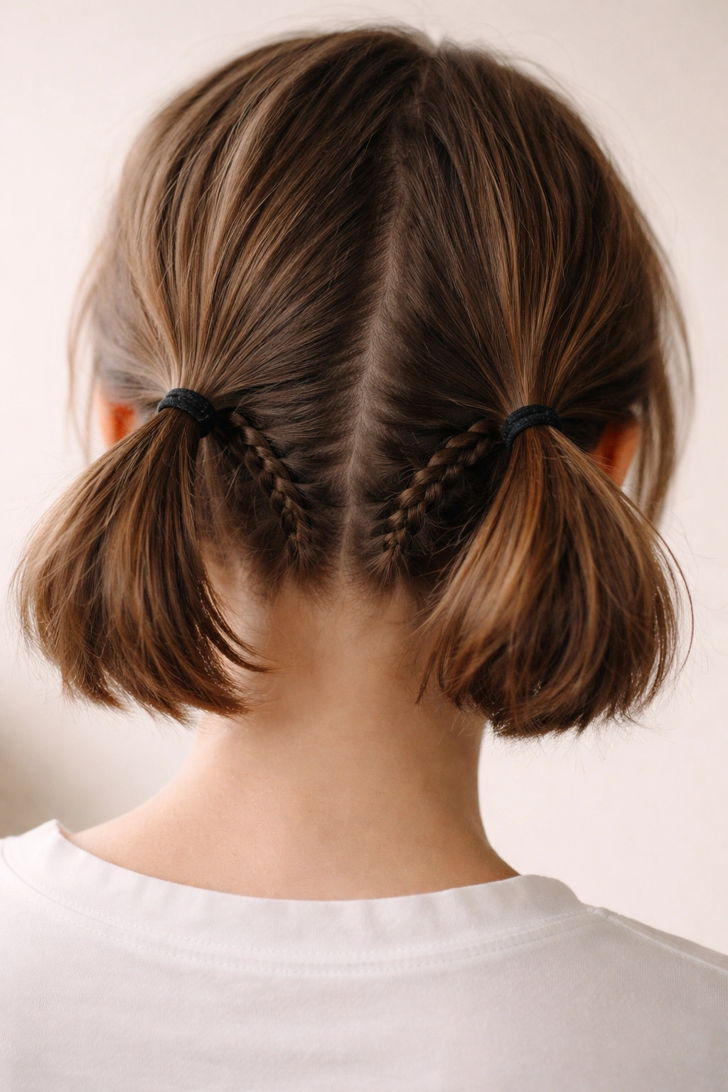 Braided base before ponytails on short hair
