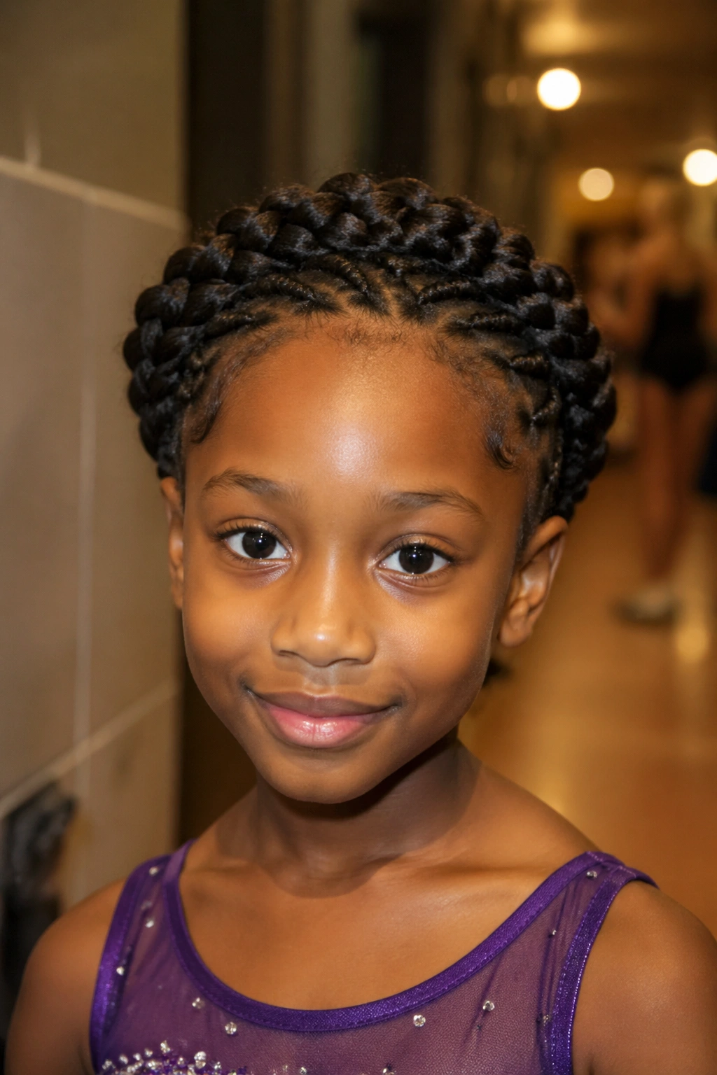 Close-up of a child with a braided crown halo